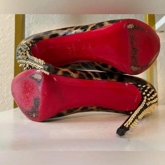 Christian Louboutin Brown/Beige Leopard Print Spikes Platform Pump - Picture 5 of 10